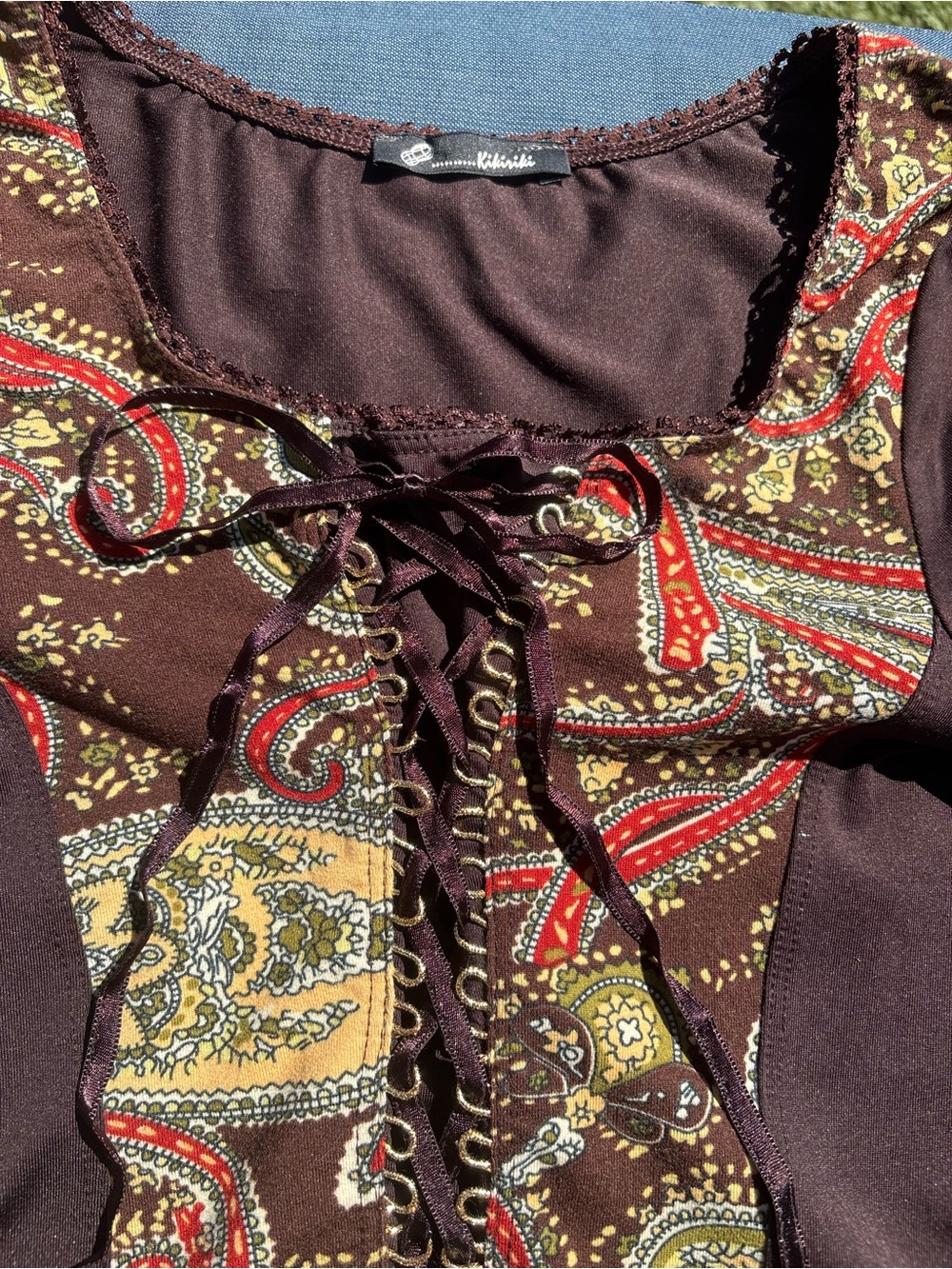 Brown Paisley Lace-Up Women's Top